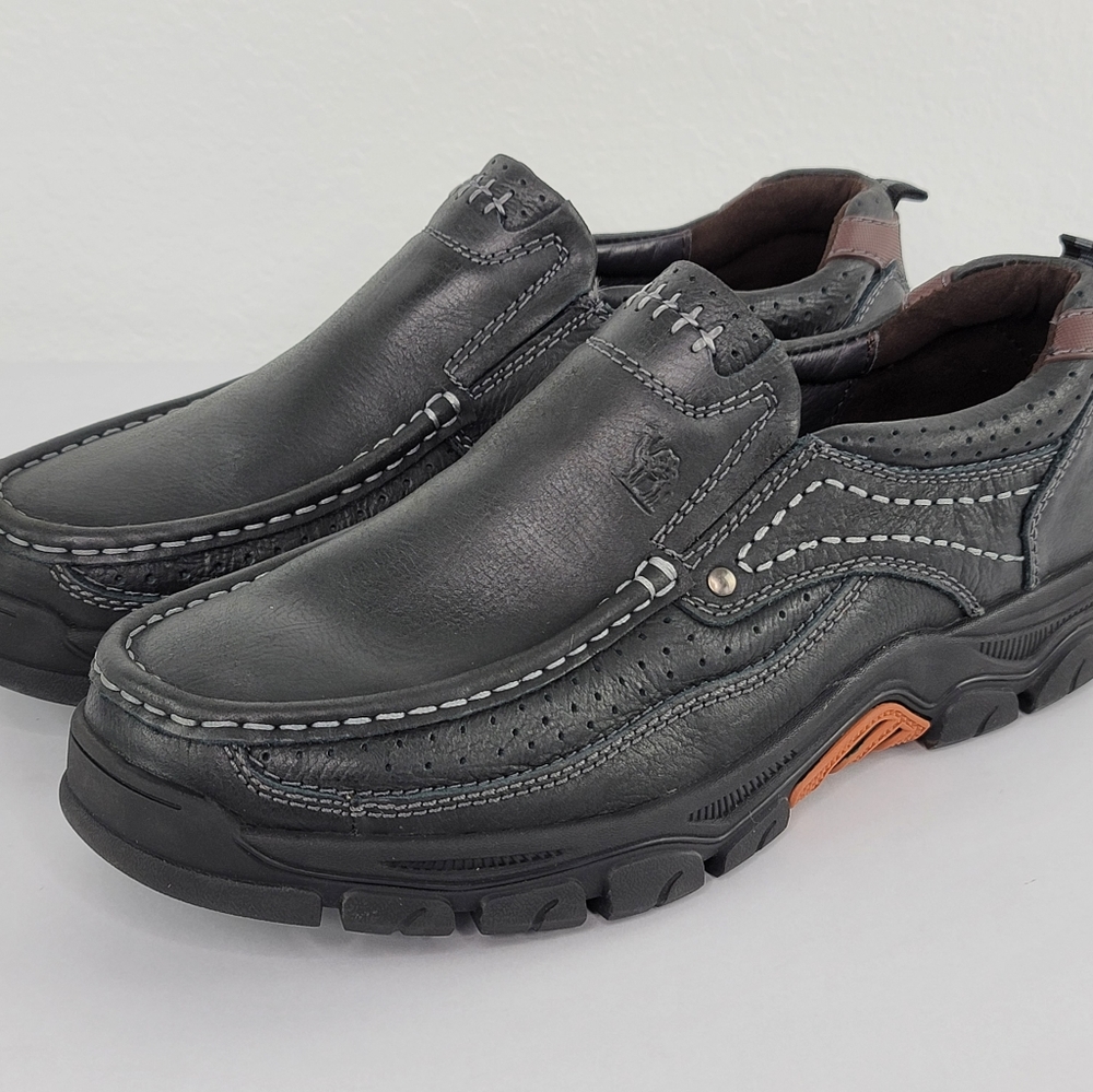 Camel Crown Slip On Black Leather Loafer Shoes